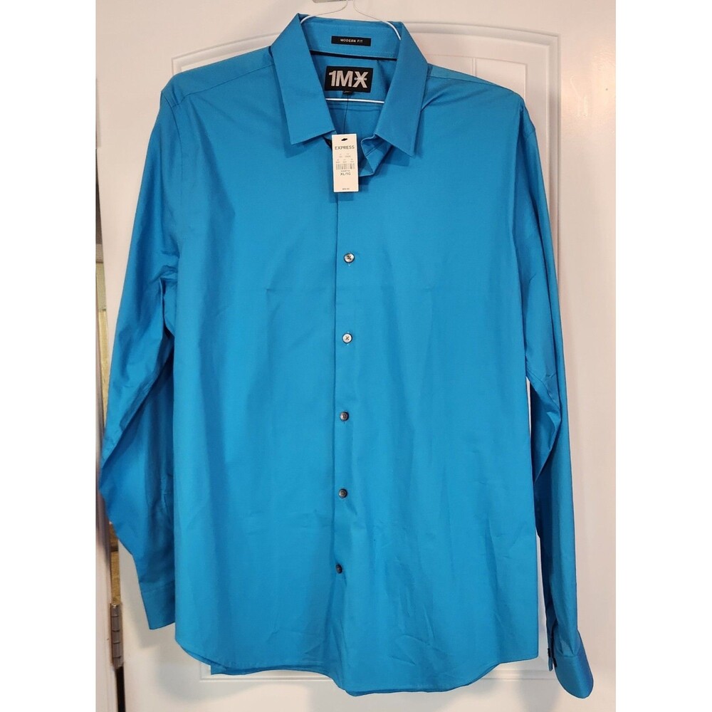 Express 1MX Men’s XL Modern Fit Blue Dress Shirt 17-17.5 Cotton Spandex NWT